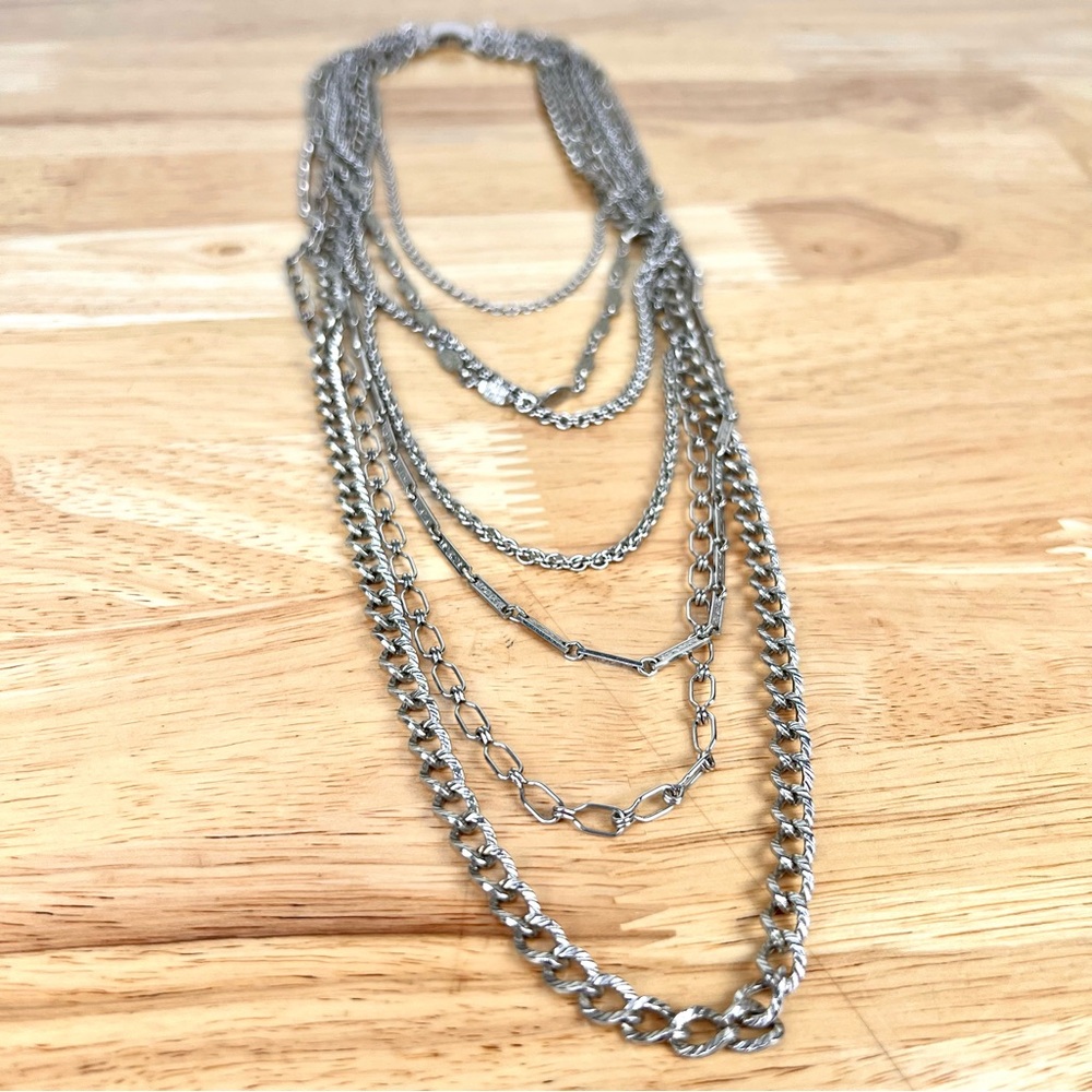 Vintage Napier Multi-Strand Silver-Tone Chain Necklace Layered Chain